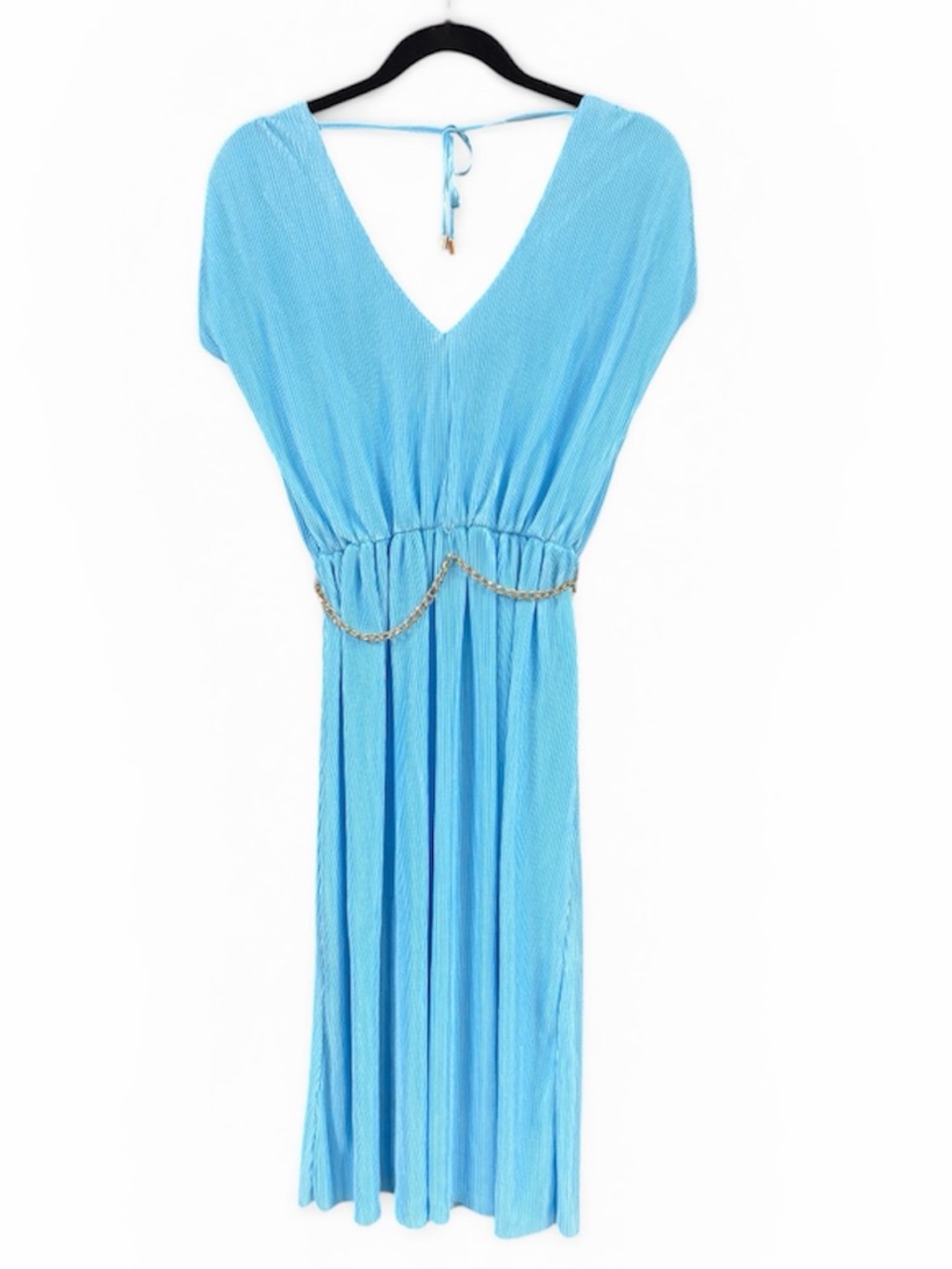 INTEMPO Plisse Midi Dress Accordion Pleated V Neck Blue Size Small - Picture 6 of 10